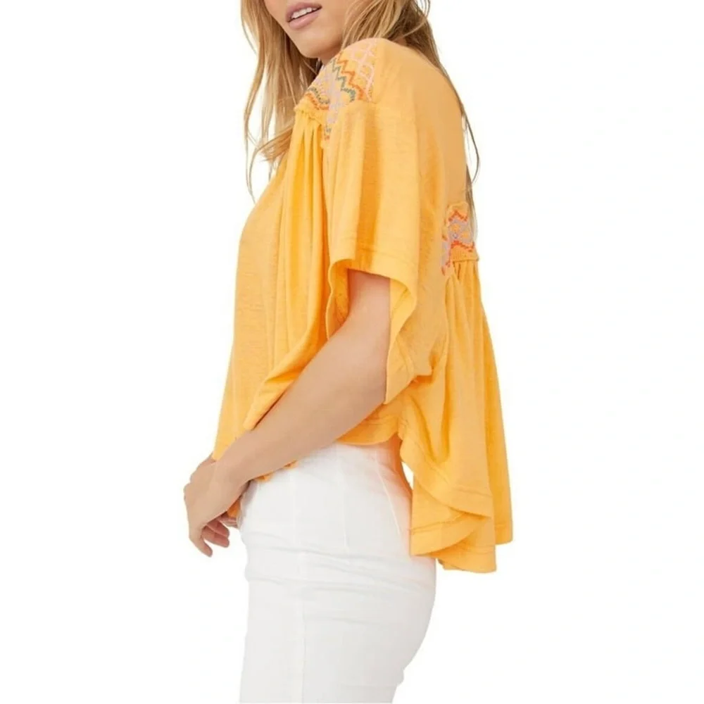 FREE PEOPLE MARKET EMBROIDERED V-NECK TOP